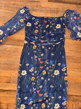 Navy Floral Sheer off the shoulder dress